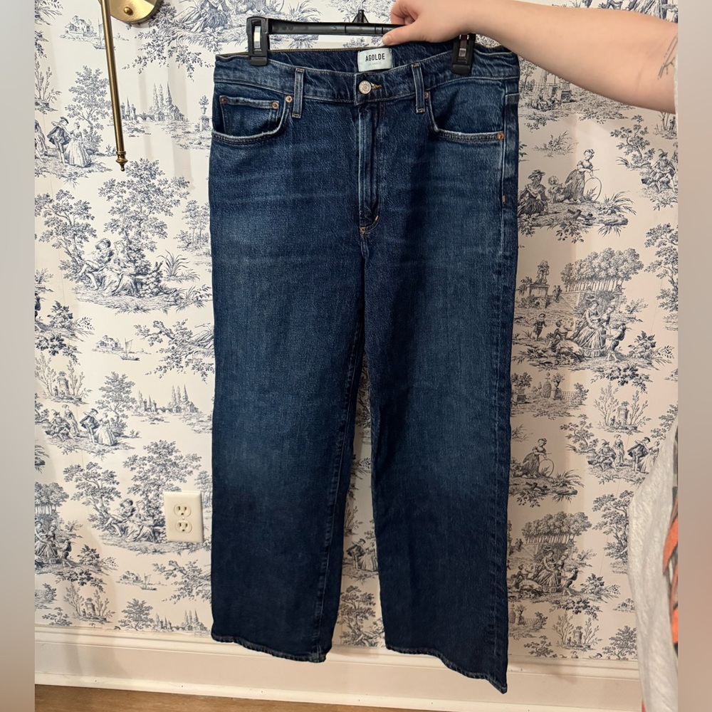 Agolde Dark Wash Straight Leg Jeans Harper Mid Rise in Tempo